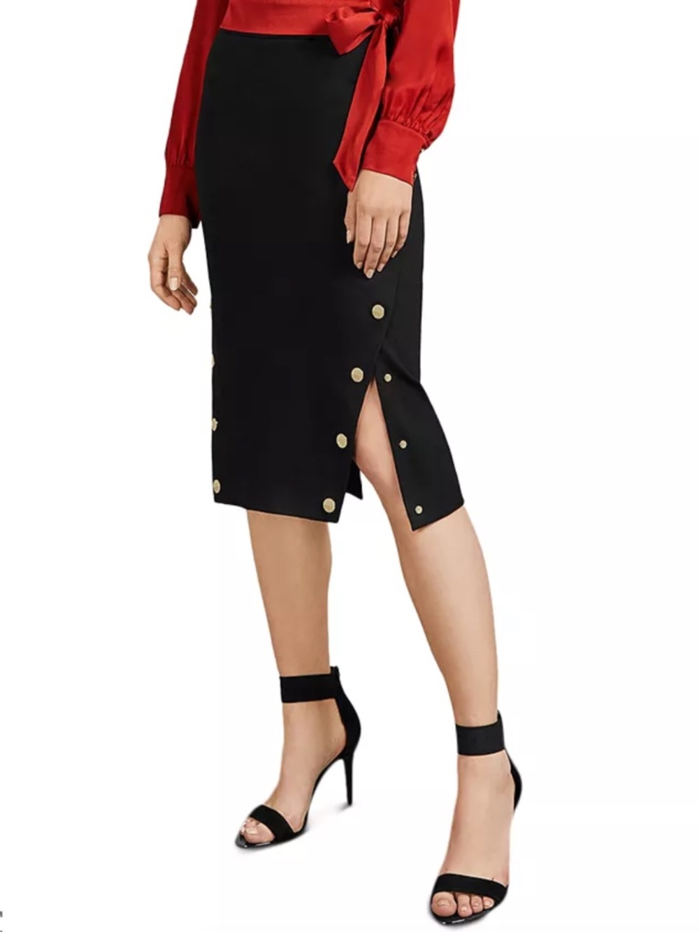 Ted Baker London Melora Pencil Skirt Asymmetrical Snap Button Trim Ted Sz 1 US 4